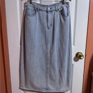 Light blue denim midi skirt